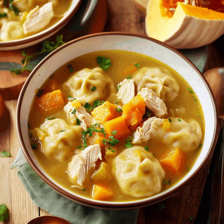 Cozy Chicken and Pumpkin Dumplings Soup