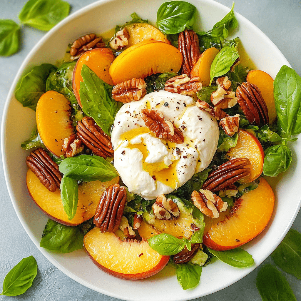 Fresh Peach Salad with Burrata and Pecans