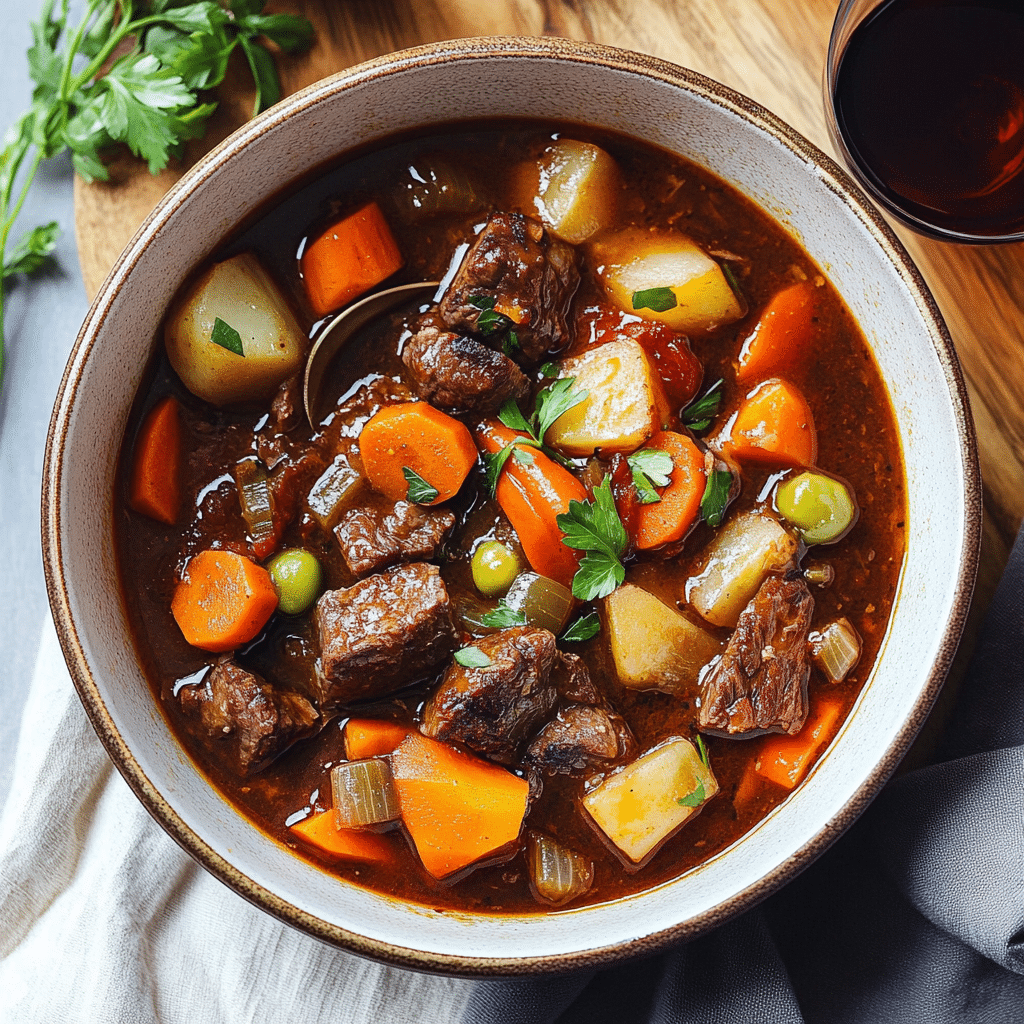 Hearty Beef Stew with Red Wine and Veggies