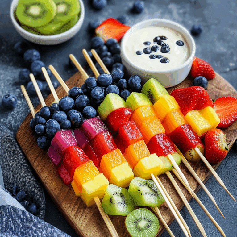 Vibrant Rainbow Fruit Skewers with Creamy Dip