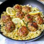Greek Chicken Meatballs with Lemon Orzo