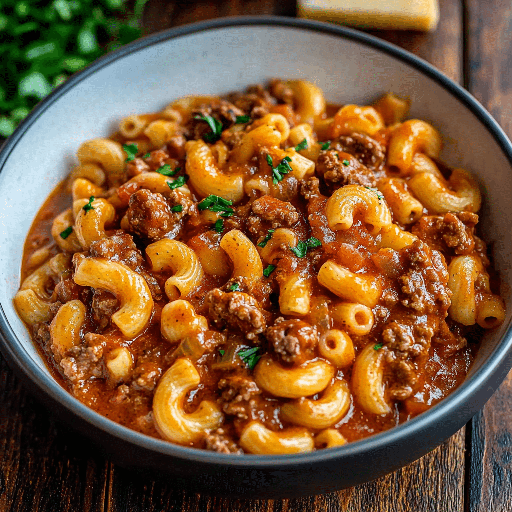 Creamy Beef Goulash with Elbow Macaroni and Cheddar Recipe