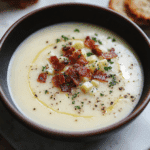 Creamy Cauliflower and Leek Soup with Crispy Bacon