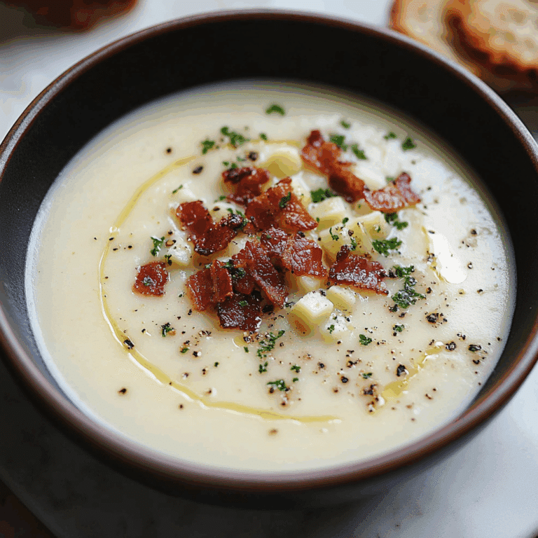 Creamy Cauliflower and Leek Soup with Crispy Bacon
