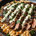 Grilled Cheesy Steak & Cilantro Rice