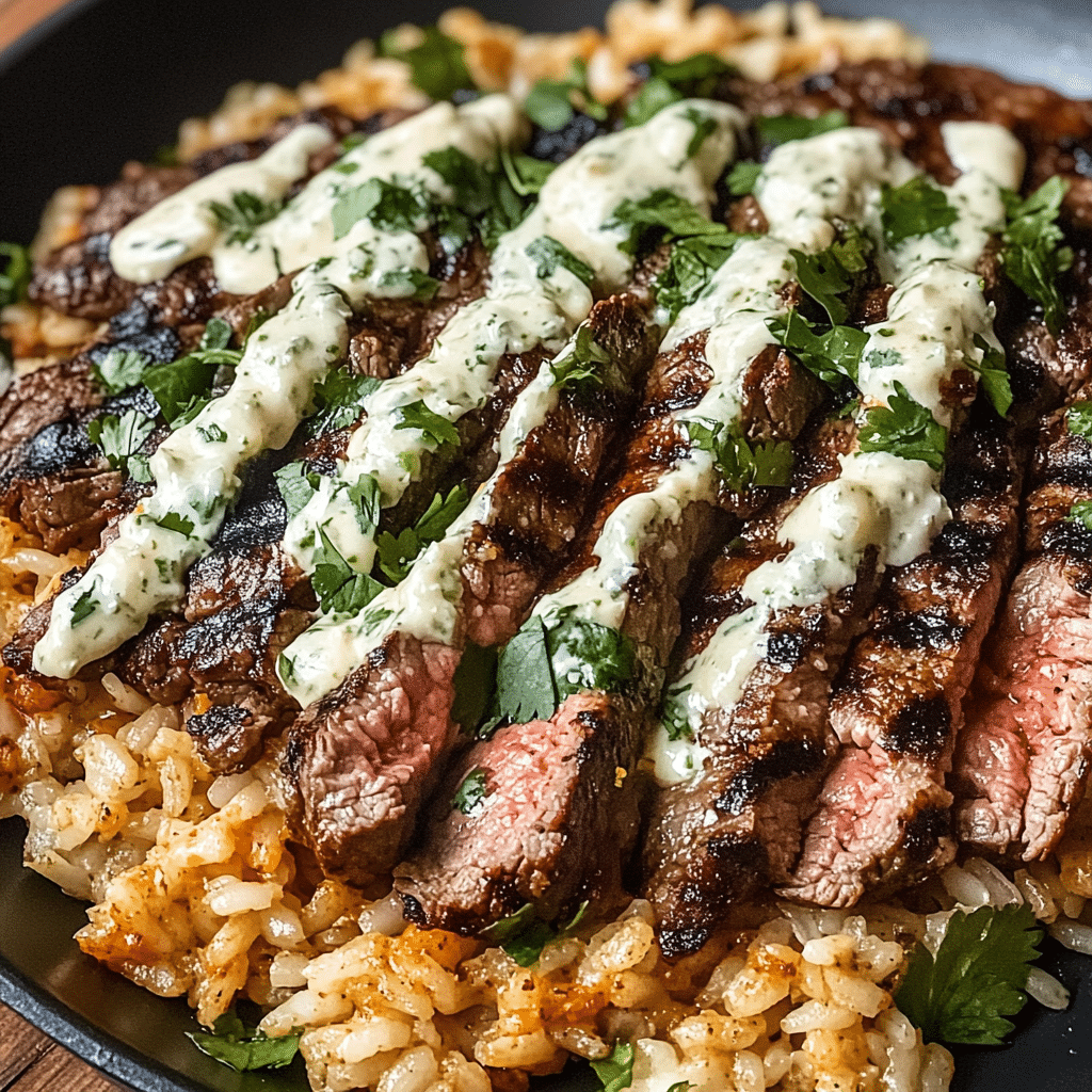 Grilled Cheesy Steak & Cilantro Rice