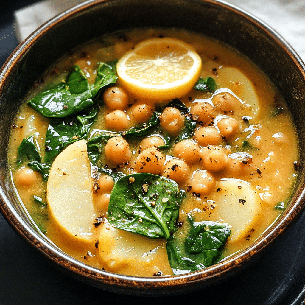Lemony Chickpea Soup with Spinach and Potatoes