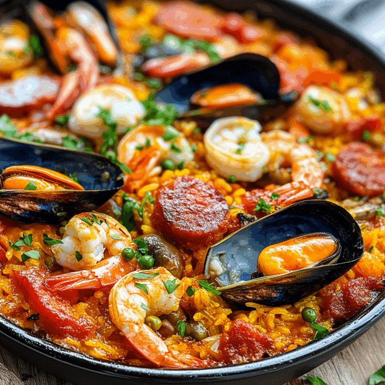 Spanish Paella with Seafood and Chorizo