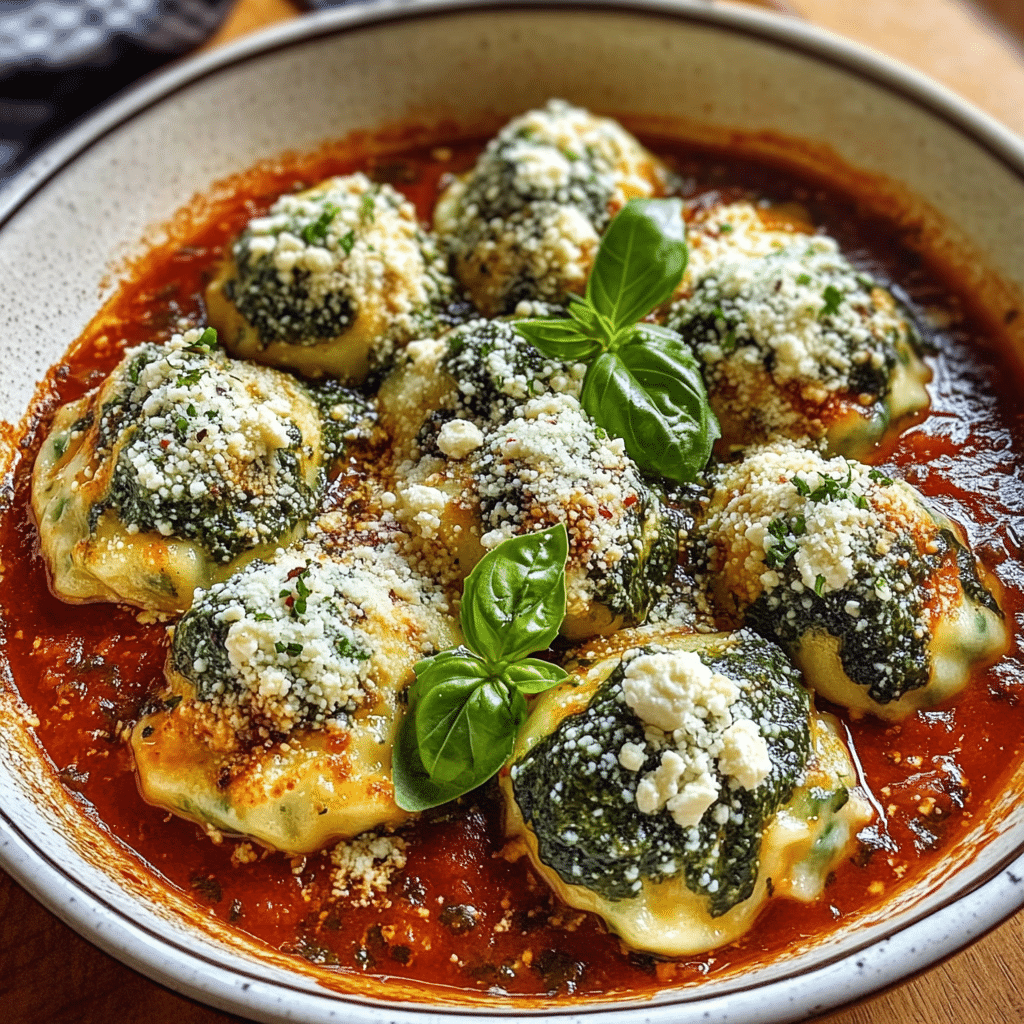 Spinach Ricotta Dumplings in Napoli Sauce