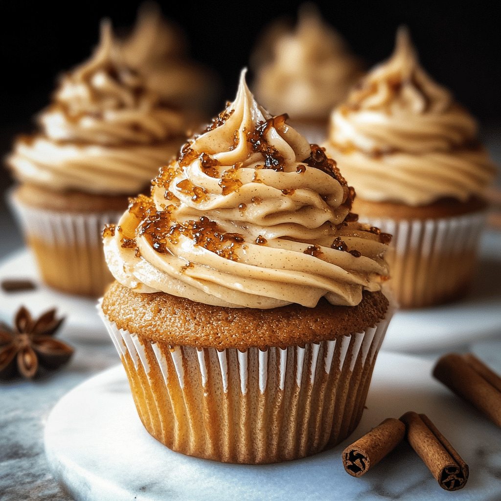 Chai Latte Cupcakes with Caramel Brulée Frosting