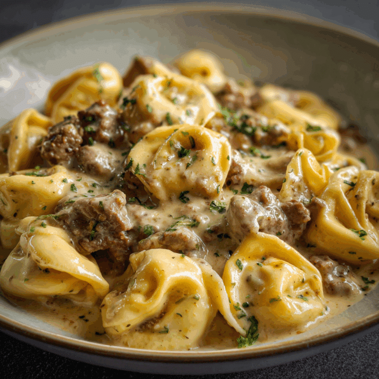 Beef Cheesesteak Tortellini with Provolone Sauce
