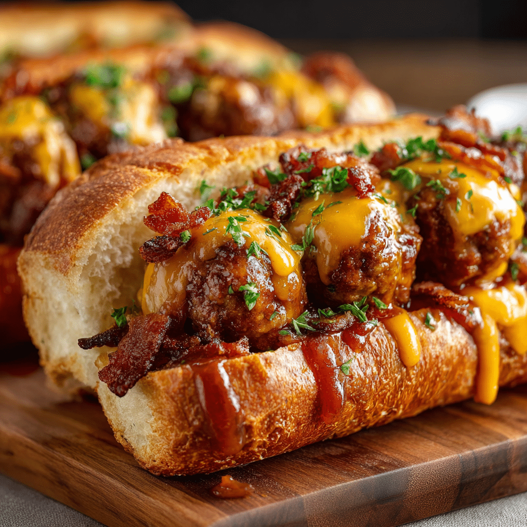 Bourbon BBQ Bacon Cheeseburger Meatball Subs