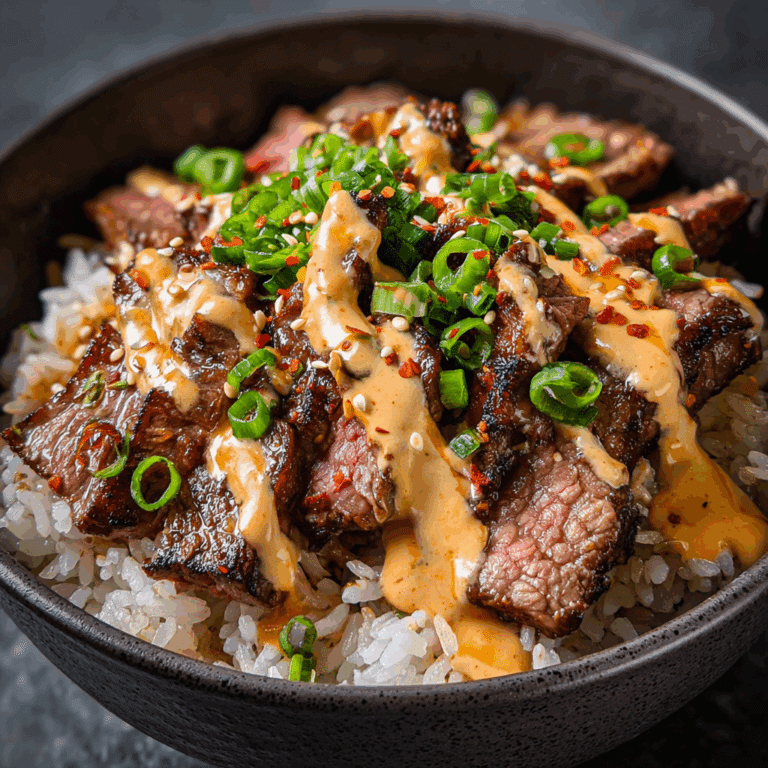 Korean BBQ Steak Rice Bowls with Spicy Cream Sauce